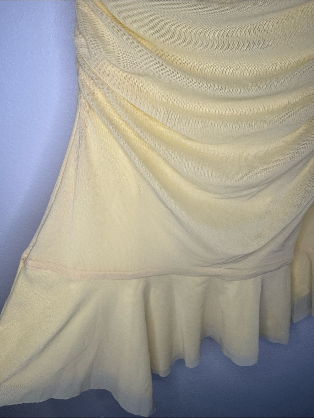 Peppermayo Shona Mini Dress Yellow Ruched Ruffle Mesh Party Dress US 6 NWT - Picture 10 of 12